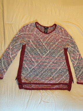 NIC+ZOE Petite Small Multicolor Textured Knit Sweater Side Zippers Fall Fashion
